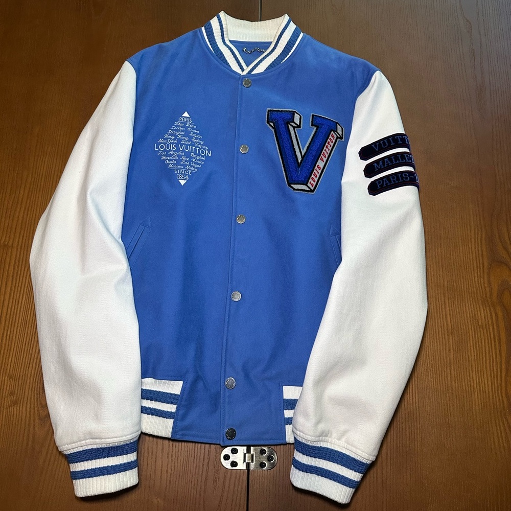 2017 Louis Vuitton Blue and White Letterman Jacket